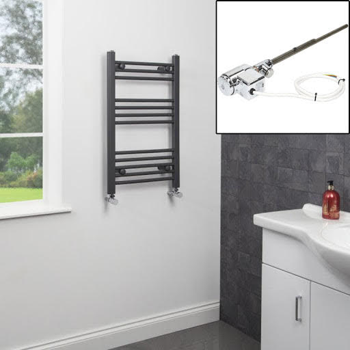 Dual Fuel Anthracite Heated Towel Rail 750 x 450mm Flat