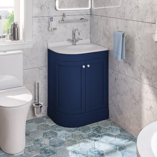 Opula Hardwick Cobalt Blue Freestanding Corner Bathroom Vanity Unit with Basin – LH 600mm