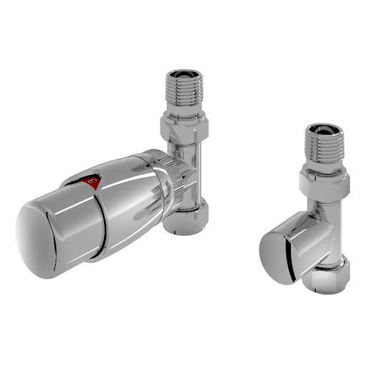 Solaro 15mm Designer Thermostatic Straight Radiator Valve & Lockshield - Chrome