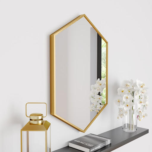 Vasari  Hexagonal Brushed Brass Framed Bathroom Mirror 750 x 500mm
