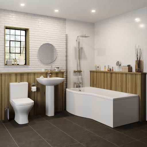 Marseille Bathroom Suite with P Shape Shower Bath & Screen - Left Hand 1700mm