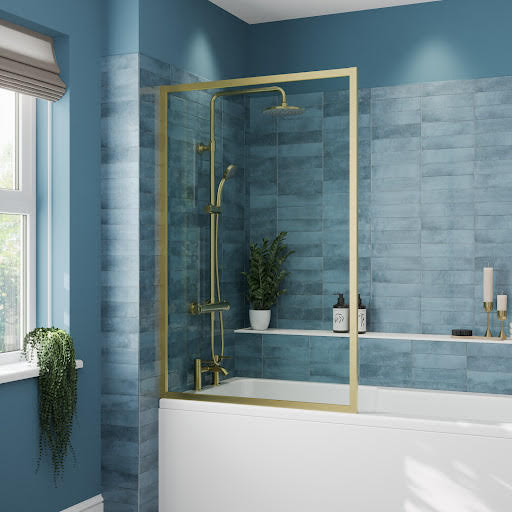Luxura Square Framed Bath Shower Screen 800mm - Brushed Brass 6mm