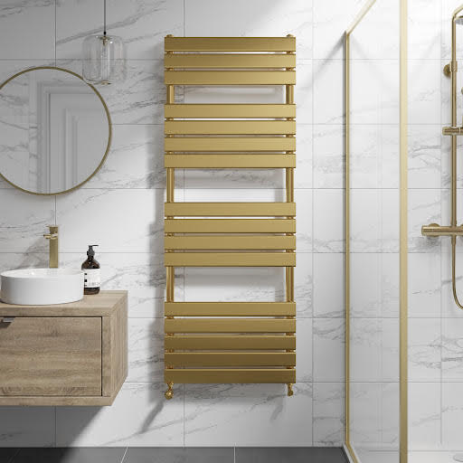 DuraTherm Flat Panel Heated Towel Radiator Brushed Brass 1600 x 600mm