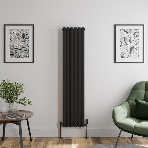 DuraTherm Vertical Oval Tube Double Panel Designer Radiator - 1600 x 360mm Black