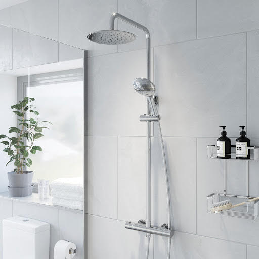 Merano Thermostatic Round Bar Mixer Shower with Adjustable & Fixed Head Chrome
