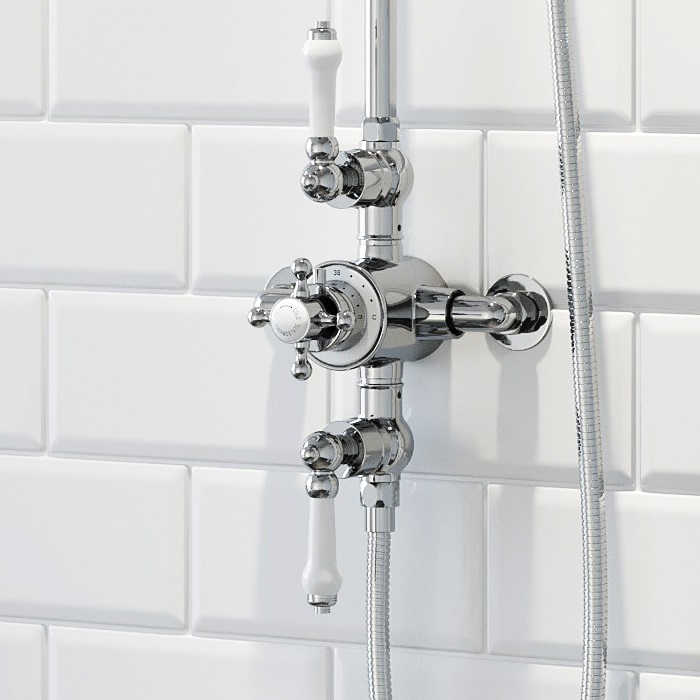 Traditional Chrome Thermostatic Mixer Shower Crosshead Valve Round