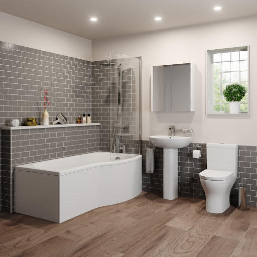 Arles Bathroom Suite with P Shape Bath & Screen -  Right Hand 1700mm