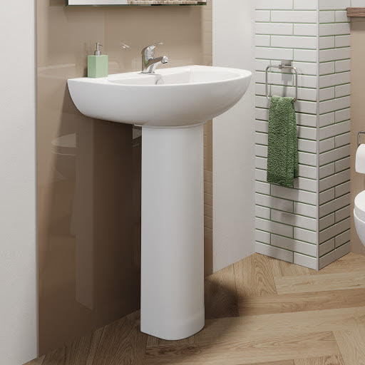 Essentials Budget Full Pedestal 545mm 1 Tap Hole Bathroom Basin