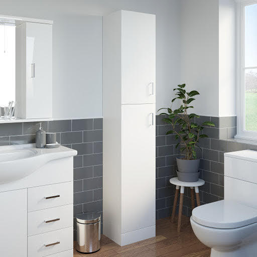 Bathroom Cabinets Cupboards Plumbworld - White Gloss Wall Hung Corner Bathroom Cabinet With Single Mirrored Door