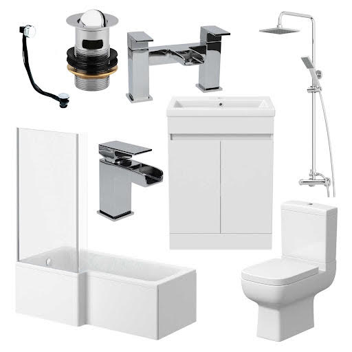 Affine Amelie Bathroom Suite with 1700mm LH Bath, Toilet, Artis Vanity, Taps, Shower, Screen & Waste