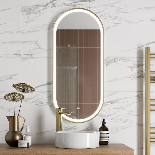 Artis Oval LED Mirror with Demister - 450 x 1000mm Brushed Brass