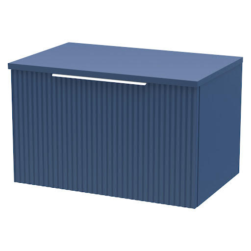 Opula Fluted Wall Hung Blue Countertop Vanity Unit - 600mm