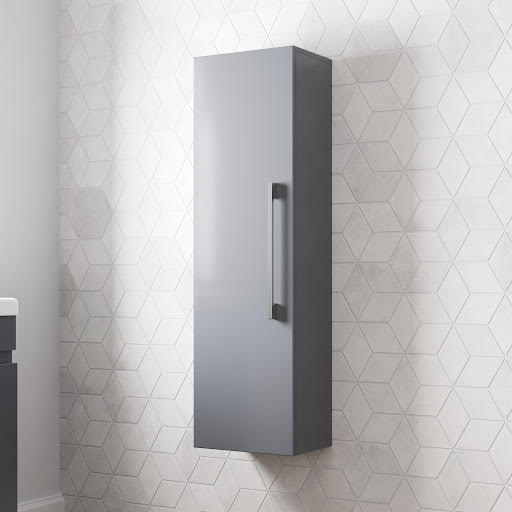 Artis Breeze Grey Gloss Wall Hung Tall Bathroom Storage Cabinet - 1200 x 350mm