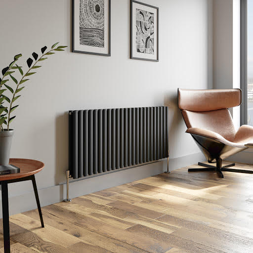 DuraTherm Horizontal Oval Tube Double Panel Designer Radiator - 600 x 1440mm Anthracite