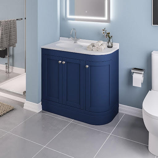 Opula Hardwick Cobalt Blue Freestanding Corner Bathroom Vanity Unit with Basin – RH 900mm