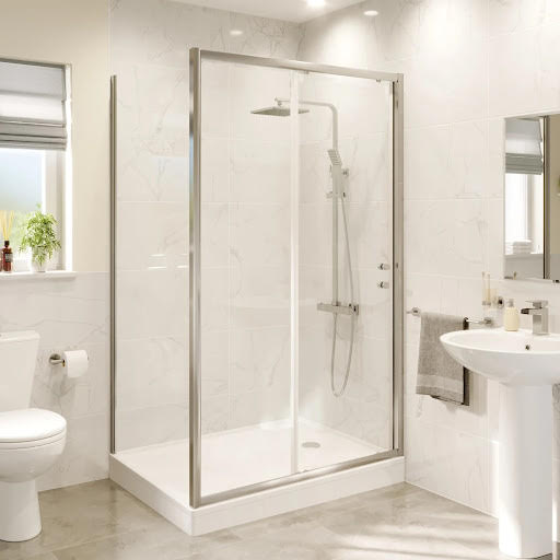 Hydrolux Sliding Shower Enclosure 1000 x 800mm with Raised Non Slip Tray and Waste - 4mm