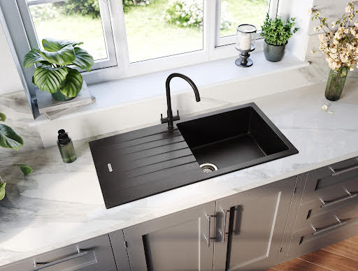 Rangemaster Andesite Ash Black Igneous Granite Inset Kitchen Sink 1 Bowl