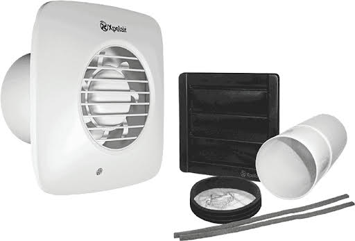 Xpelair Simply Silent Timer and Humidistat Square Extractor Fan with Fitting kit 100mm - DX100HTS