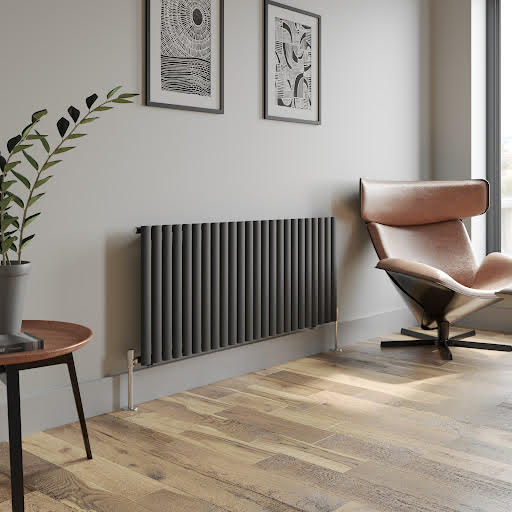 DuraTherm Horizontal Oval Tube Single Panel Designer Radiator - 600 x 1440mm Anthracite