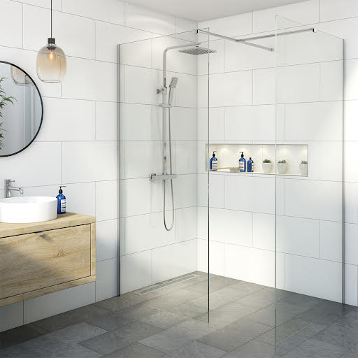 Diamond Wet Room Shower Screens with 700 & 900mm Panels - 8mm Chrome