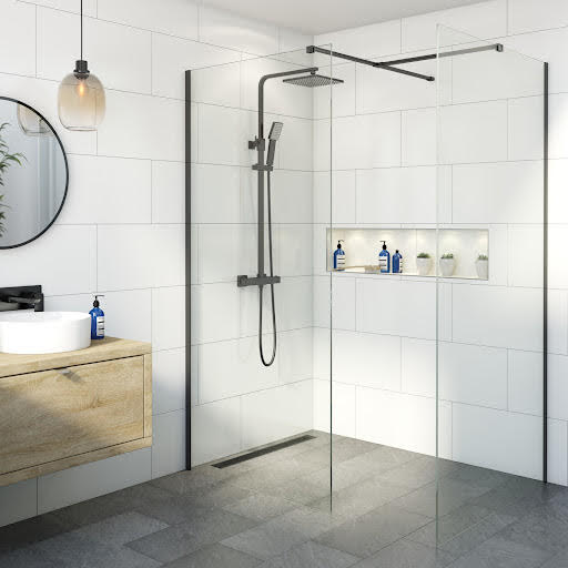 Diamond Wet Room Shower Screens with 800 & 800mm Panels - 8mm Black