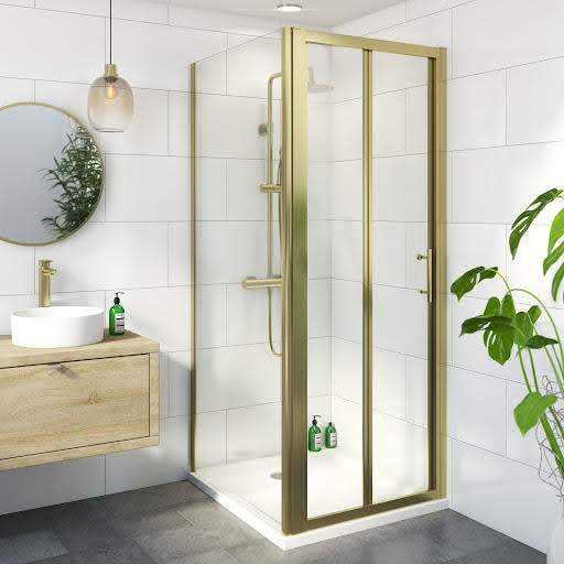 Luxura Bifold Shower Enclosure 760 x 900mm with Non Slip Tray and Waste - 6mm Brushed Brass