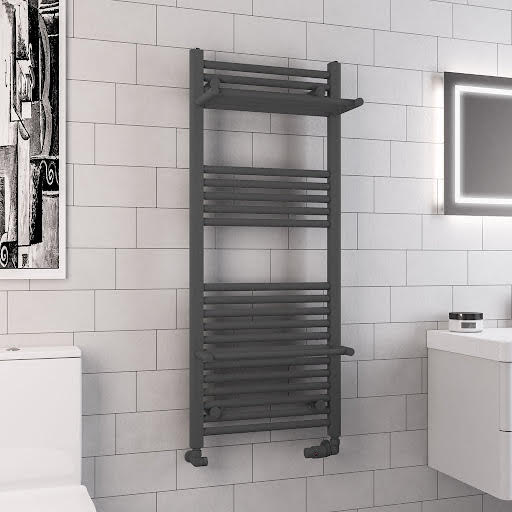Solaro Haddenham Round Bar 1200 x 500mm Heated Towel Radiator with Hangers - Matt Anthracite