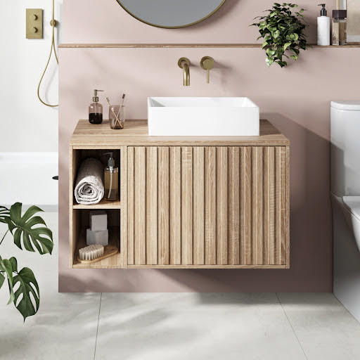 Regis Calibre Fluted Sonoma Oak Wall Hung Vanity Unit 800mm at Buildiro