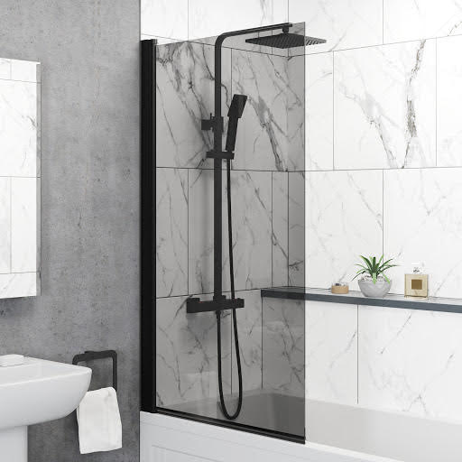 Luxura Square Bath Shower Screen 800mm - Black Glass 6mm
