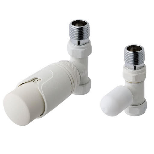 Solaro 15mm Thermostatic Straight Radiator Valve & Lockshield - Matt White