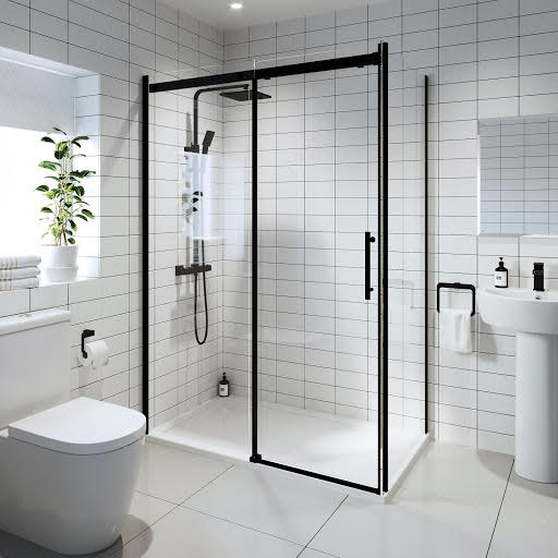 Diamond Frameless Sliding Shower Enclosure 1200 x 800mm with Tray - 8mm Black