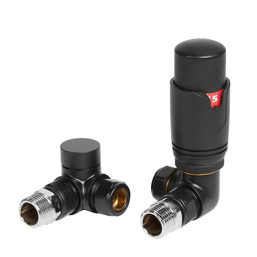 Towelrads Corner Thermostatic Radiator Valve with Lockshield - Black