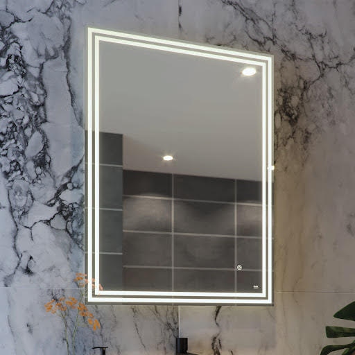 RAK Hermes LED Bathroom Mirror with Demister Pad, Shaver Socket & Bluetooth 600 x 800mm Mains Power