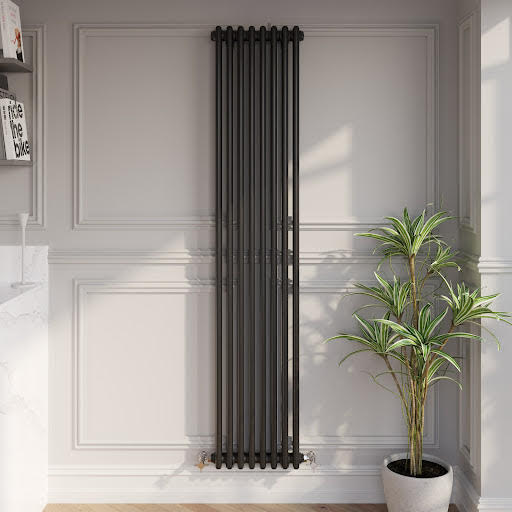 Park Lane Traditional Vertical Colosseum Double Bar Column Radiator Black - 1800 x 380mm