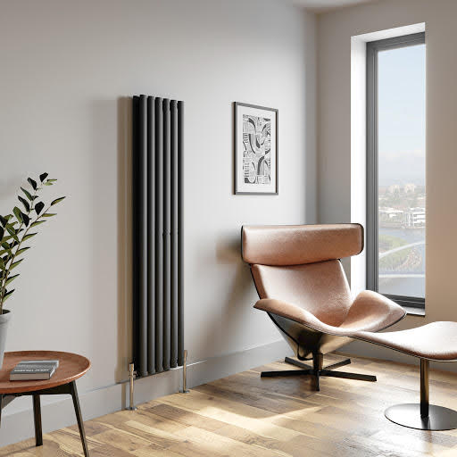 DuraTherm Vertical Oval Tube Double Panel Designer Radiator - 1600 x 360mm Anthracite
