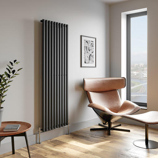 DuraTherm Vertical Oval Tube Single Panel Designer Radiator - 1800 x 600mm Anthracite