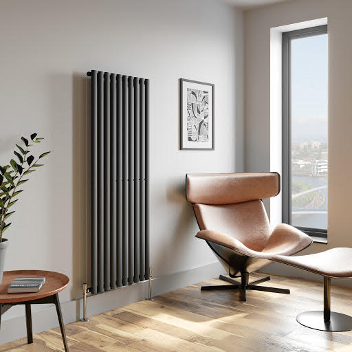 DuraTherm Vertical Oval Tube Single Panel Designer Radiator - 1600 x 600mm Anthracite