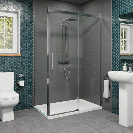Diamond Frameless Sliding Shower Enclosure 1400 x 900mm with Tray - 8mm