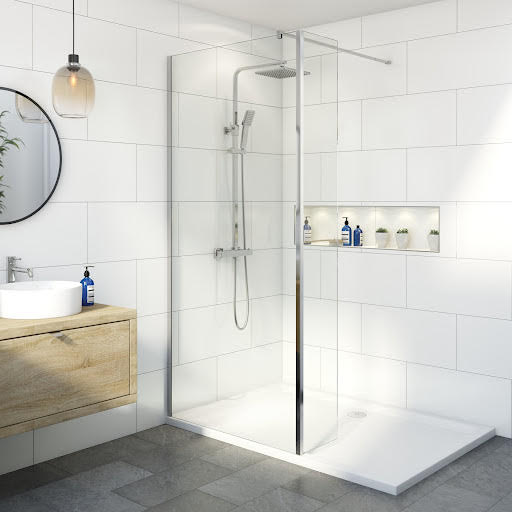 Diamond Walk-in Shower Screen 800mm with Fixed Return Panel and Tray 1400 x 700mm - 8mm Chrome
