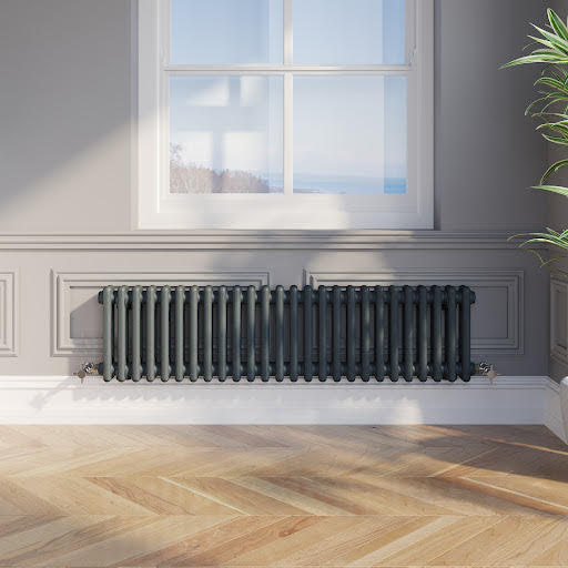 Park Lane Traditional Colosseum Double Bar Column Radiator Anthracite 300 x 1190mm