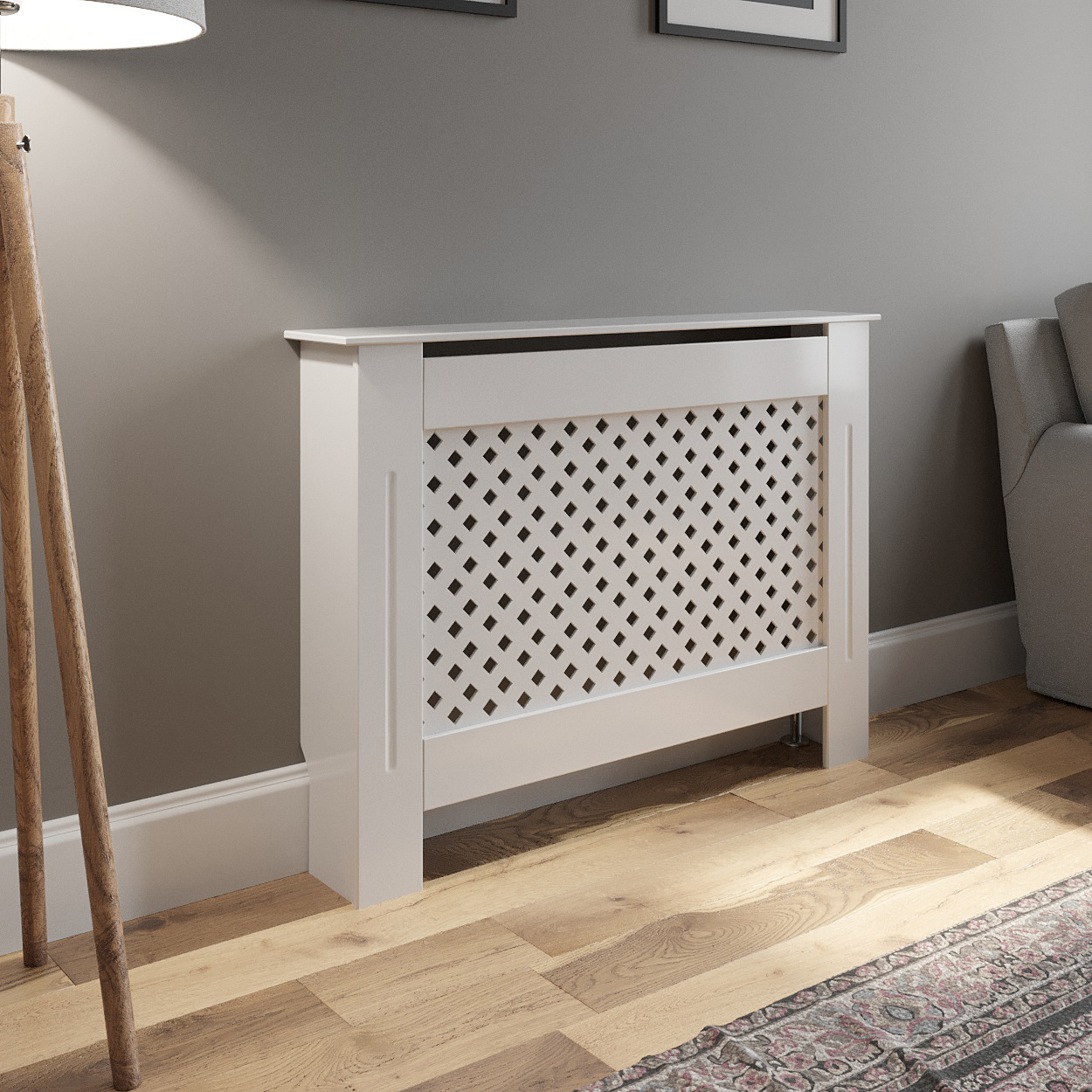 Modern MDF Radiator Cover Wall Small Wood White Diamond Style