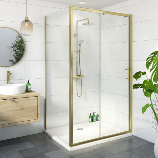 Luxura Sliding Shower Enclosure 1200 x 900mm with Tray and Waste - 6mm Brushed Brass