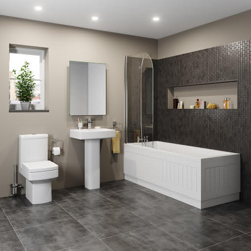 Affine Royan Bathroom Suite with 1700mm Single Ended Square Bath, Close Coupled Toilet & Basin
