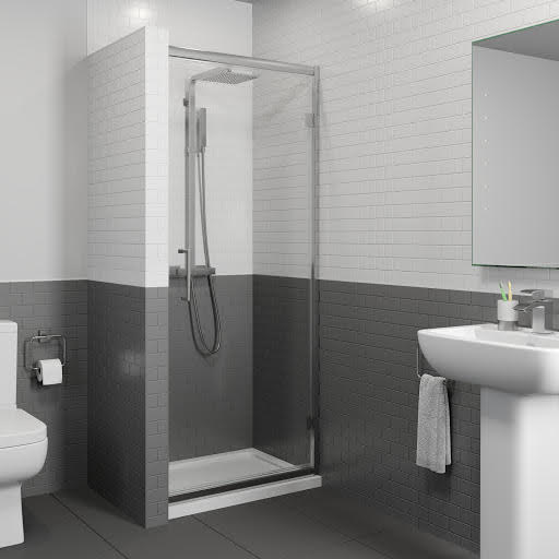 Diamond Hinged Shower Door 1000mm with 1000 x 760mm Tray - 8mm