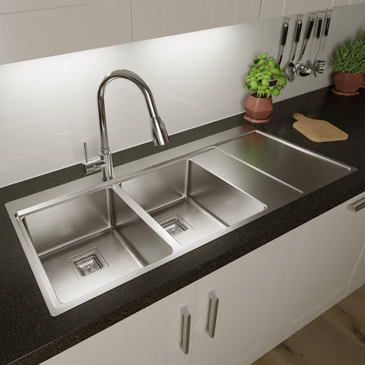 Sauber 2 Bowl Square Inset Stainless Steel Kitchen Sink Left Hand
