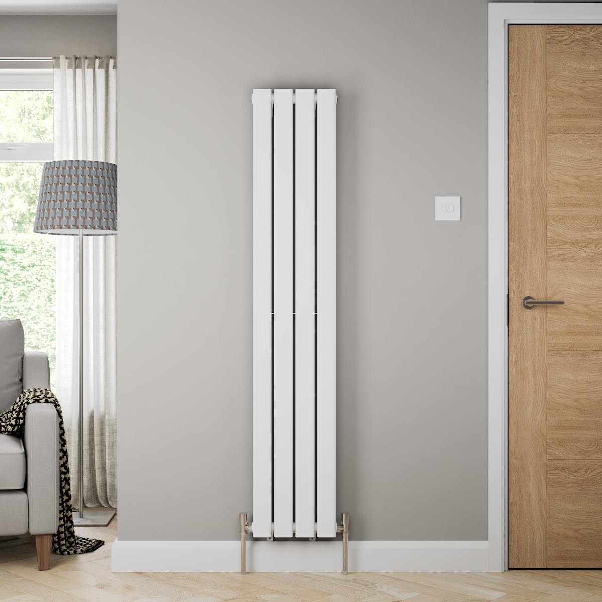 Essentials 1600 x 304mm Double Flat Panel Designer Radiator Gloss White