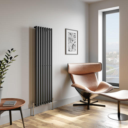 DuraTherm Vertical Oval Tube Single Panel Designer Radiator - 1600 x 480mm Anthracite