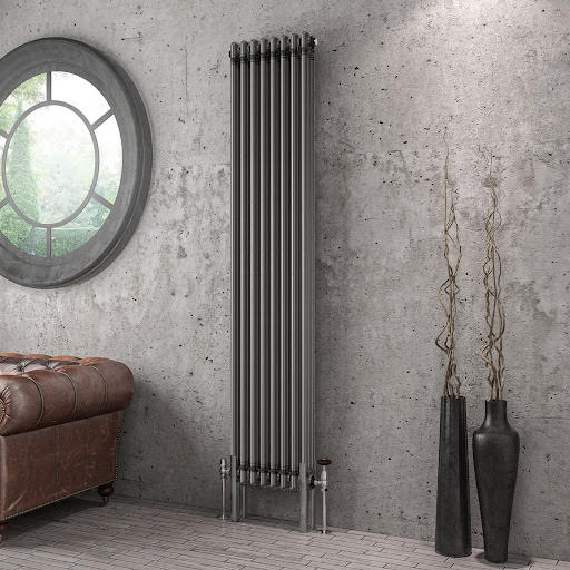 Eastlake Imperia 1800 x 380mm Traditional 3 Column Vertical Radiator - Bare Metal
