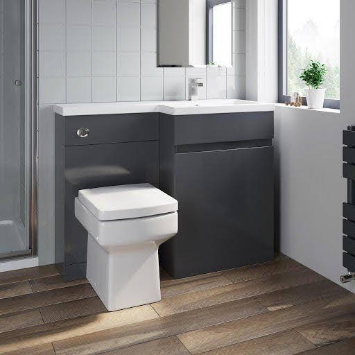 Artis  Flat Pack Grey Gloss 1100mm Combination Unit - Right Hand Basin, Concealed Cistern & Royan Toilet