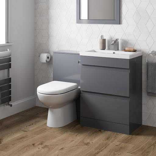Grey vanity unit with sink and toilet discount